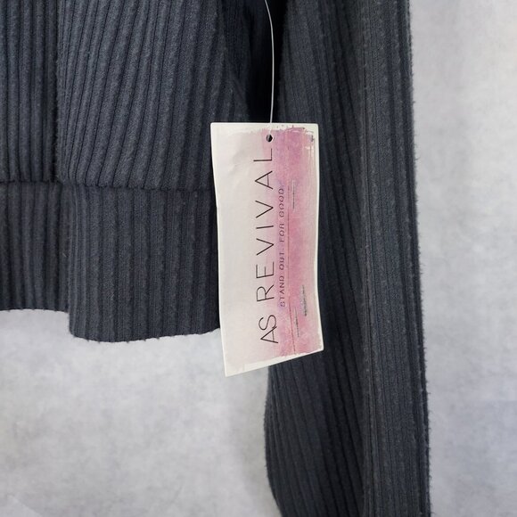 AS Revival by Altar'd State Hoodie Women's Sm Gray Rib Knit Crop Sweatshirt NEW - Picture 2 of 13